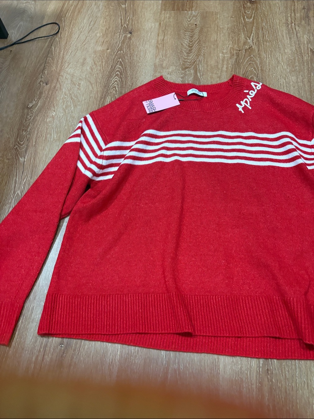 Women’s Red Crewneck Sweater with White Stripes M/L